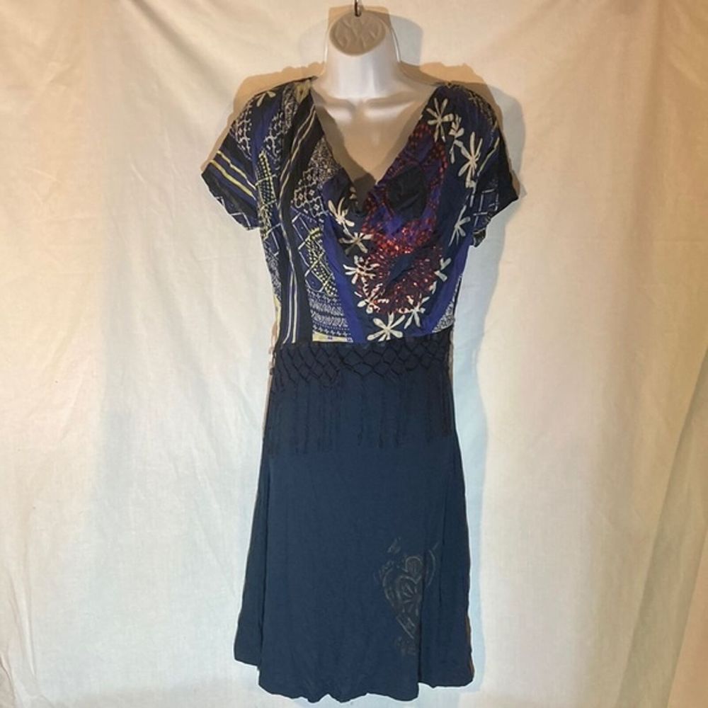47-12 DESIGUAL blue multicolor floral jersey knit dress S